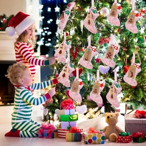 24 Set Mini Pink Christmas Stockings with Gift Tags Bells - Image 5