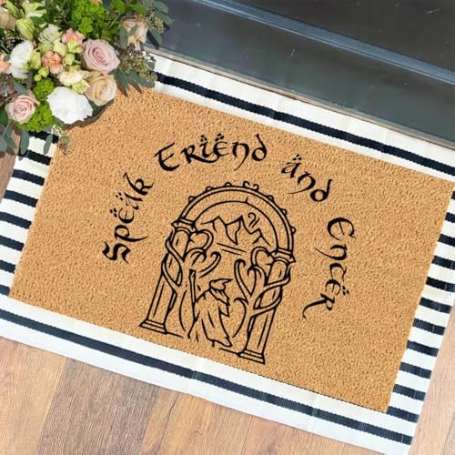 Funny The Entrance Way Outside Personalized Rug with Heavy-Duty Non Slip Outdoor Coconut Coir Doormat Pets Lover Gift 23.6 x 15.7 inch (Speak Friend and Enter) by XTDJJKK