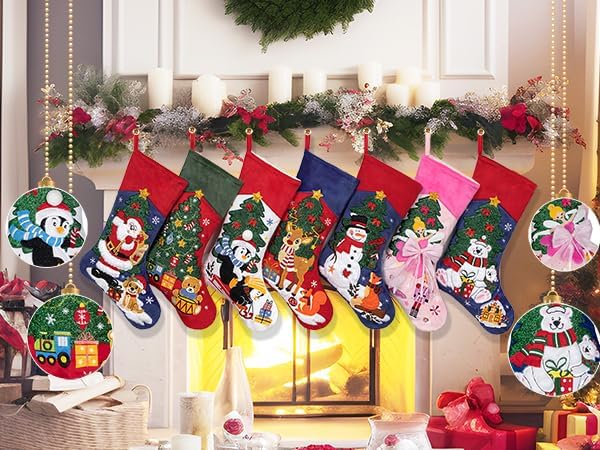 LUBOT Set of 4 Christmas Stockings Embroidered 20" Velvet Large Family Xmas Tree Stocking 4 Pack Shining Cute Cartoon Soft Luxury Stocking Fireplace Hanging Decor - Image 6
