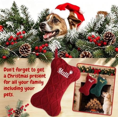 Personalized Dog Christmas Stockings,Custom Embroidered Pet Name & Bone Shape Stocking for Pet,Classic Cable Knit 15.7” Large Dog Stocking for Fireplace Holiday Decor Gifts(3 Pack) - Image 6