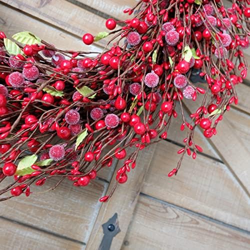 24 Inch Winter Christmas Large Sugar Red Berries Wreath for Front Door, Xmas Red Berry Wreaths for Indoor Outdoor, Winter Holiday Home Decor Wreath - Image 2