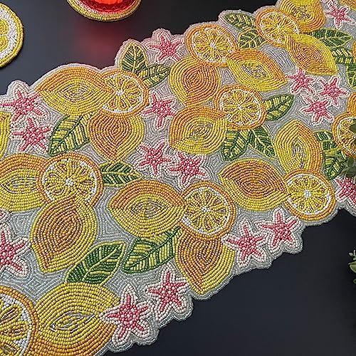 Enliven Handmade Lemon & Leaves Beaded Table Runner, 13x36 Inches Lightweight Decorative Table Runner, Perfect For Dining/Wedding/Party/Everyday Use & Easy To Clean, Elegant Beaded Runner (Multicolor) - Image 3