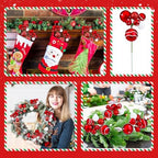 Daifunli 8 Pcs Red and White Christmas Tree Picks 7.87 Inch Christmas Balls Ornaments Xmas Hanging Decorations for Xmas Tree Topper DIY Wreath Holiday Floral Vase Fillers Crafts Home Decor - Image 6