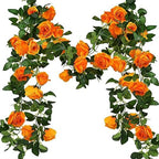 FiveSeasonStuff Warm Orange Artificial Rose Garlands, Four Separate Faux Flower Vines with Greenery by FiveSeasonStuff
