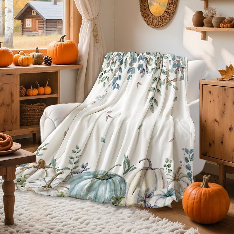 Blue Pumpkin Flannel Throw Blanket 80X60in - Image 4