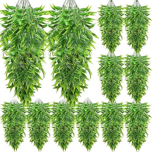Hoteam 12 Pcs Artificial Hanging Greenery Plants, Bamboo Leaf by Hoteam