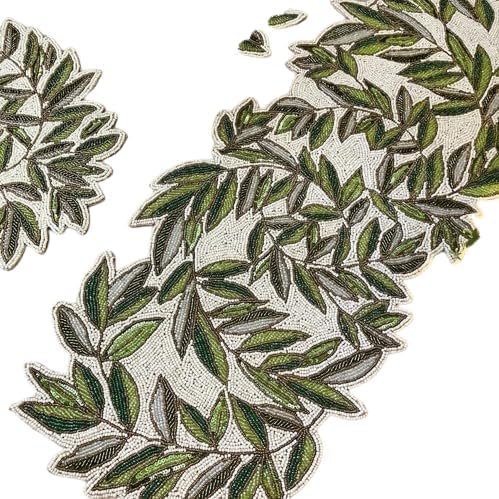 Enliven Handmade Leaves Vine Creeper Beaded Table Runner, 13x36 Inches Lightweight Decorative Table Runner, Perfect for Dining/Wedding/Party/Everyday Use & Easy to Clean, Elegant Beaded Runner by Enliven