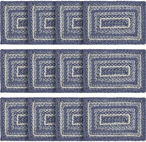 VHC Brands Farmhouse Great Falls Blue Table Placemat, Blue White, Jute Blend, Rectangle, 10x15 Inches, 12 Pack 12 Pack by VHCBrands