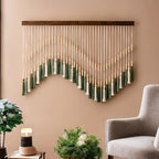Megsv Macrame Wall Hanging, Green and White Tassel Design, Boho Wall Art by Megsv