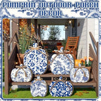 Moucuny Set of 6 Outdoor Fall Decoration for Porch Home, Porcelain Pumpkin - Image 3