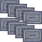 VHC Brands Farmhouse Great Falls Blue Table Placemat, Blue White, Jute Blend, Rectangle, 10x15 Inches, 8 Pack 8 Pack by VHCBrands