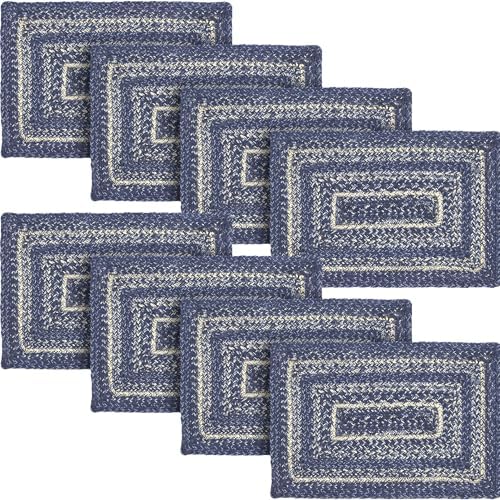 VHC Brands Farmhouse Great Falls Blue Table Placemat, Blue White, Jute Blend, Rectangle, 10x15 Inches, 8 Pack 8 Pack by VHCBrands