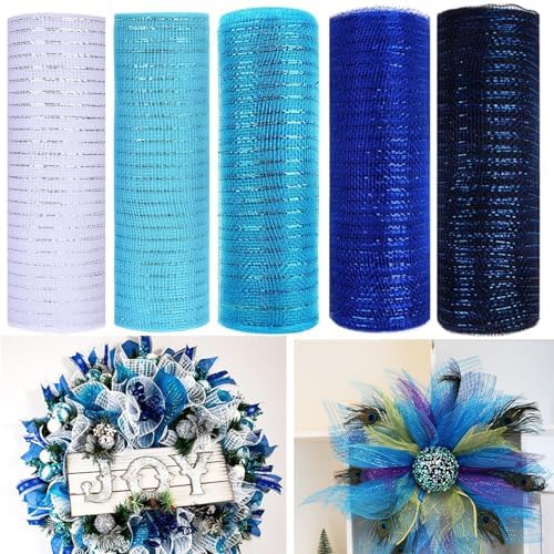 5 Rolls Christmas Deco Mesh Ribbon for Wreaths Crafts Supplies by JStnana