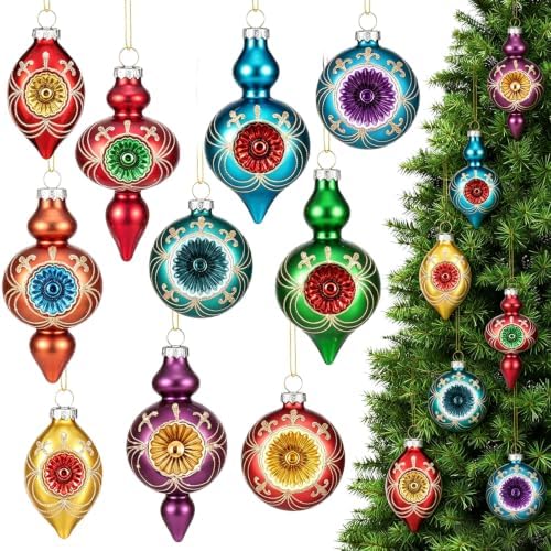 Soulchen 10 Pcs Vintage Glass Christmas Ornaments, Glitter, Retro by Soulchen