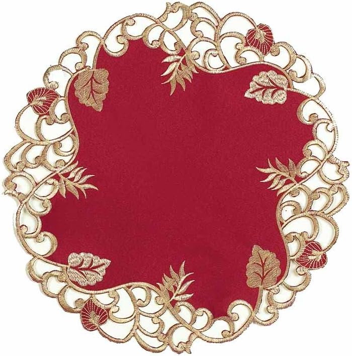 Decozen Set of 12 Doilies for Table, Lace Doilies Rustic Farmhouse Kitchen Dining Table Centerpiece Decor, 15 Inch Gold Burgundy Round Placemats for Home, Valentines Day Gifts, Valentines placemats - Image 4