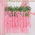 Duovlo 12 Piece Artificial Silk Wisteria Vine 3.6 Feet Ratta Hanging Flower Garland String Home Party Wedding Decor (Dark Pink) - Image 5