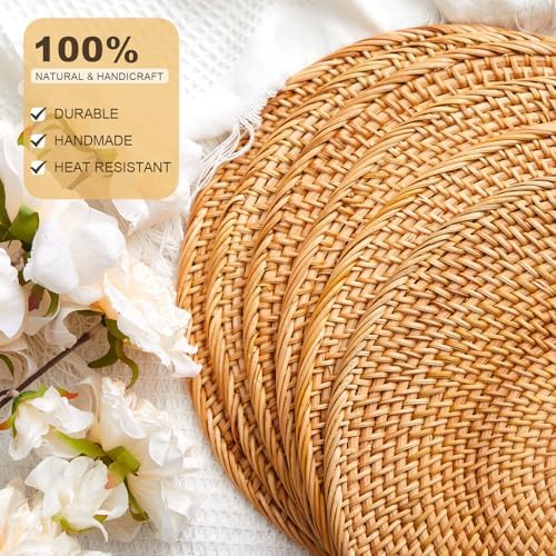 4 Pack Rattan Round Placemats, 13 Inch Woven Table Mats - Image 4