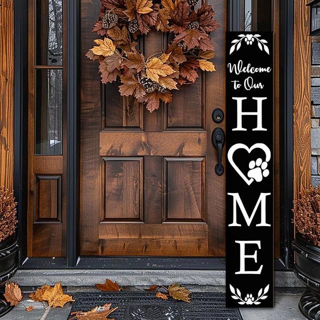 FemiaD Welcome To Our Home Porch Sign Wooden Paw Print Sign Vertical Welcome Sign for Standing Front Porch Sign Farmhouse Porch Signs Outdoor Tall Sign Decorations for Home 8x48inch - Image 3