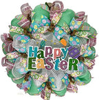 Easter Wreath, Luxury Handmade – Glittering Pastel Happy Easter Front Door Decor, 24 or 28 Inch by WhatAMeshByDianaInc