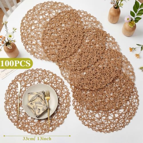 Threehoney Paper Braided Round Placemats, Set of 100, Brown, 13 in - Image 2