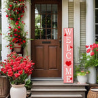 SRongmao Valentine's Day Welcome Porch Sign Love Wooden Hanging Sign Valentine's Day Front Door Sign Standing Vertical Welcome Signs for Home Front Door Yard Party Decor 8x48inch - Image 5