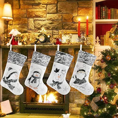 BSTAOFY Christmas Stockings Set of 4 Soft Non-Woven Patterned Santa Claus Animals Socks for Assorted Xmas Tree Hanging Decor Party Ornaments Gifts Kids, Silver - Image 3