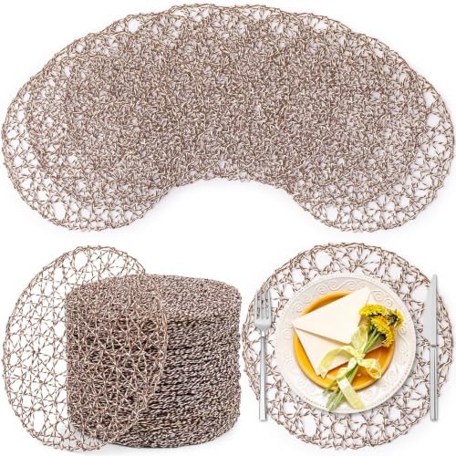 Threehoney Paper Braided Round Placemats, Set of 24, Mocha, 13 in by Threehoney