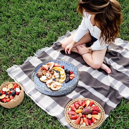 Serving Trays Set of 2, Decorative Plastic Serving Trays with Handles, 15" & 13" Round Tray Party Tray for Food, Coffee Table, Ottoman, Bathroom, and Living Room (Round Blue Moroccan) - Image 3