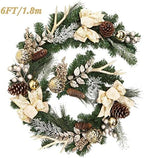 Christmas Garland with Lights, Champagne Gold 6FT 20LED Pre-Lit Christmas Garland with Ball Ornaments, Ribbons, Pine Cones and Artificial Antlers for Door Mantle Stairs Christmas Decoration - Image 4