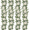 Dolicer 4Pcs 26Ft Artificial Eucalyptus Garlands with Flowers - 8 Roses, Faux Floral Greenery Garlands Fake Flowers Vines for Wedding Table Centerpieces Arch Party Ceremony Backdrop Decor (White) by DolicerLANDSCAPEQ