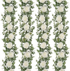Dolicer 4Pcs 26Ft Artificial Eucalyptus Garlands with Flowers - 8 Roses, Faux Floral Greenery Garlands Fake Flowers Vines for Wedding Table Centerpieces Arch Party Ceremony Backdrop Decor (White) by DolicerLANDSCAPEQ