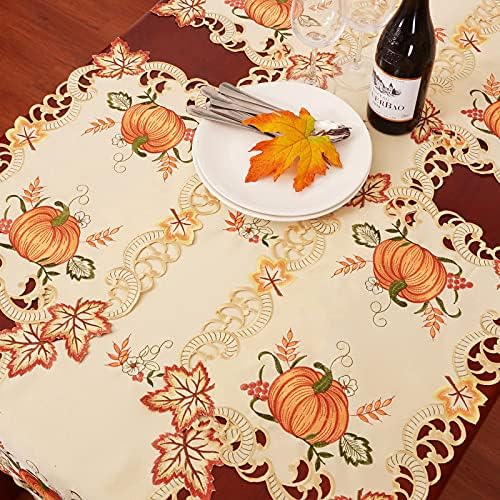 Simhomsen Large Embroidered Thanksgiving Harvest Pumpkins Table Runners for Autumn Or Fall Decorations (14 × 120 Inches) - Image 3