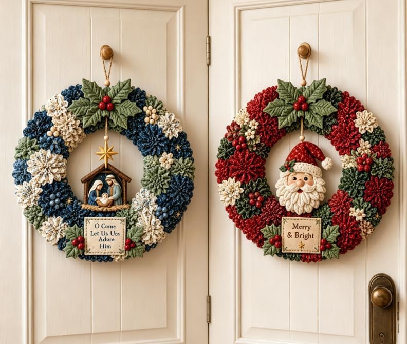 3D Fabric Poke Wreath DIY Kit for Adults Christmas Holiday Decor，2PCS I by Unknown