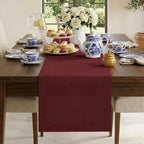 Classic Linen™ by D'Moksha, Dark Red Table Runner 108 Inches Long, 100% Pure Linen, 14 x 108 Inch Table Runner for Dresser, Dining- Fall, Weddings, Outdoor Hosting by DMokshaHomes