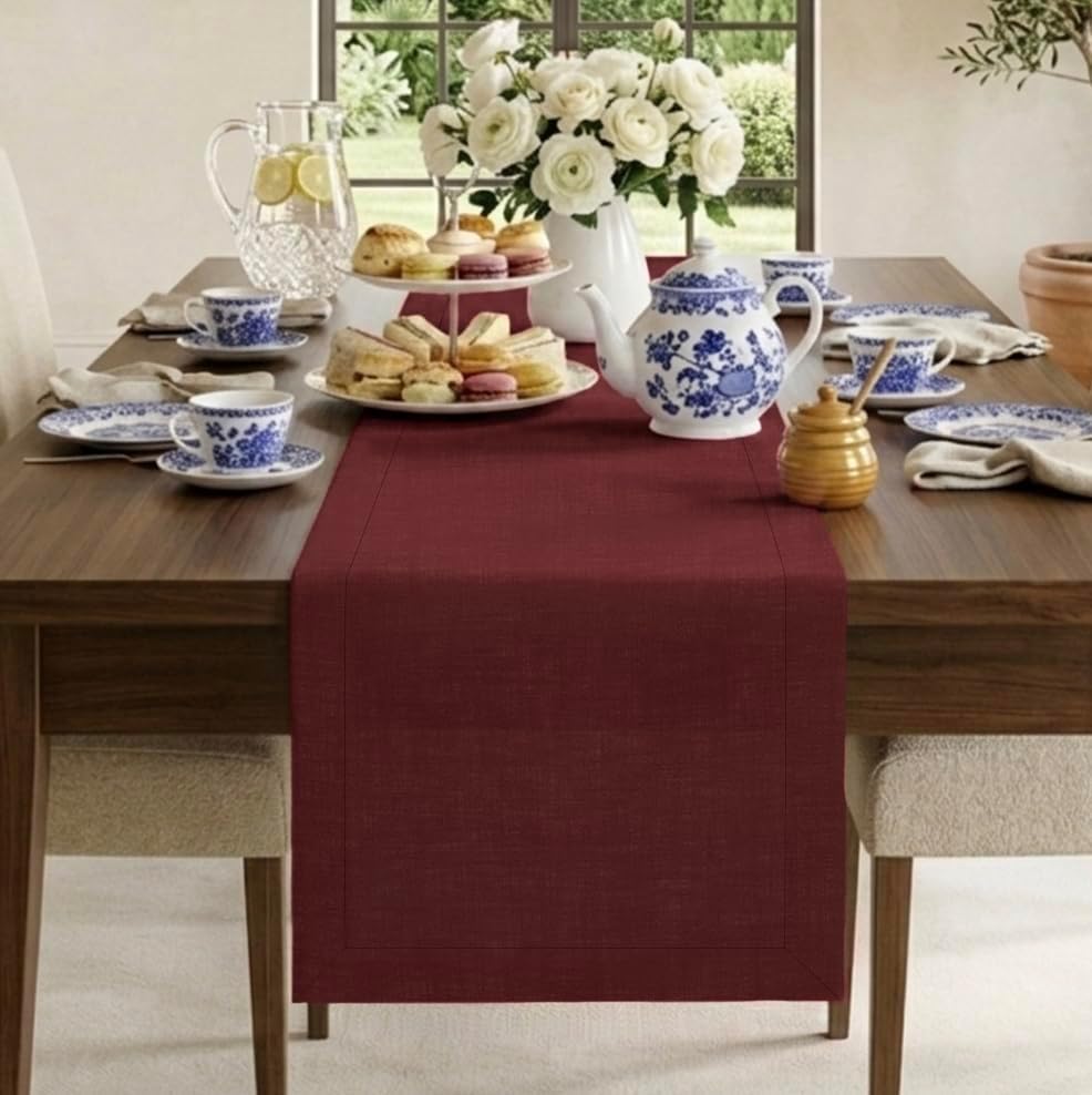 Classic Linen™ by D'Moksha, Dark Red Table Runner 108 Inches Long, 100% Pure Linen, 14 x 108 Inch Table Runner for Dresser, Dining- Fall, Weddings, Outdoor Hosting by DMokshaHomes