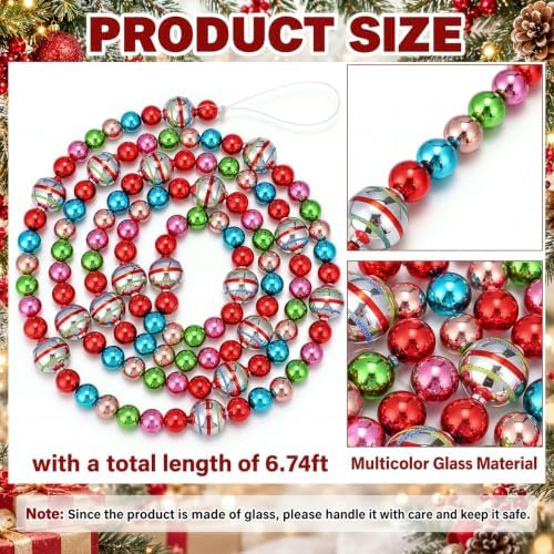 Sureio 6.74ft Vintage Glass Bead Garland for Christmas Tree 90s Xmas Decor - Image 2