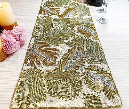 Enliven Handmade Leaf Beaded Table Runner, 13x36 Inches Lightweight Decorative Table Runner, Perfect for Dining/Wedding/Party/Everyday Use & Easy to Clean, Elegant Beaded Runner (Multicolor) by Enliven