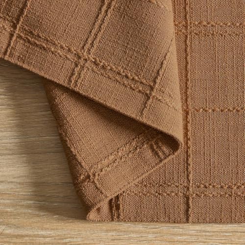 ZeeMart Linen Checked Farmhouse Placemats Set of 6, Caramel 13x19in - Image 3