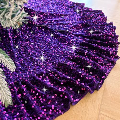Purple Christmas Tree Skirt 45 Inch Ruffle Tree Skirt Halloween by SOMUAUY