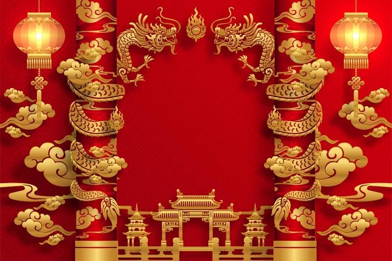 Laeacco Happy Chinese New Year Backdrop 10x7FT Dragon Year Photography Backdrops Red Lanterns Luck Clouds Happy Chinese Lunar New Year Spring Festival Party Decorations Banner Family Photo Studio - Image 4