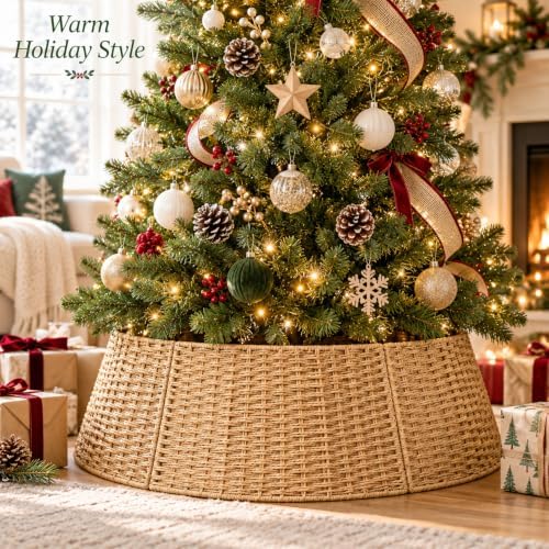 Christmas Tree Collar, 36-inch Tree Skirt Collar Paper Rope Christmas Decor - Image 2