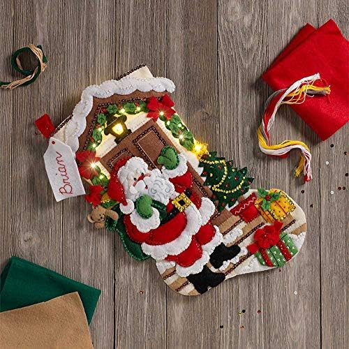 Bucilla 86893 Light Up Felt Applique Christmas Stocking, 18", Santa is Here - Image 2
