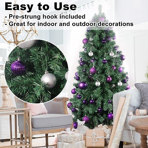 Purple & Silver 2.5" Christmas Balls Christmas Tree Decoration Ornaments Shatterproof Hanging Balls for Birthday Halloween Holiday Wedding Decorations Set of 18pcs - Image 5