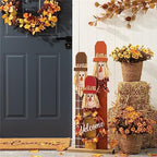 Glitzhome Fall Wooden Scarecrow Family with Wreath Porch Decor, Rustic Fall Harvest Scarecrow Yard Sign, Farmhouse Porch Sign Standing Decor for Fall Harvest Autumn Thanksgiving by Glitzhome