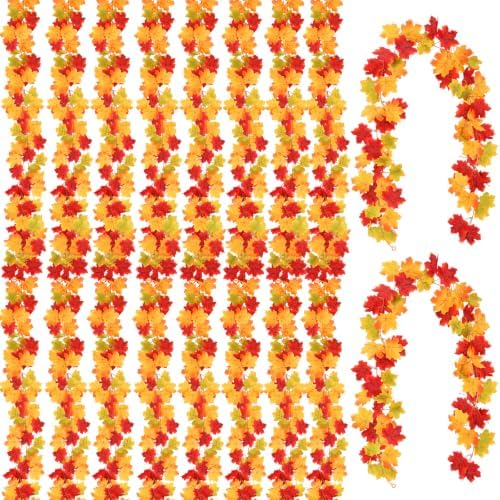 20 Pcs 120ft Fall Maple Leaves Garland Decoration, Bright Orange by Unknown