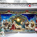 13x6Ft Religious Garage Door Banner - Nativity Scene with Holy Family, Shepherds and Animals in Stable Large Hanging Covers, Outdoor Inspirational Holiday Decor by THISFIND
