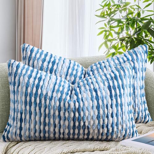 AmHoo Set of 2 Boho Chenille Pillow Cover Decorative Tufted Pillowcase for Couch Bed Sofa Bedroom Living Room Modern 12 x 20-Inch Sky Blue by AmHootextile