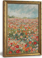 Wildflower Field Vintage Gold Framed Wall Art 16x24 inch by Unknown