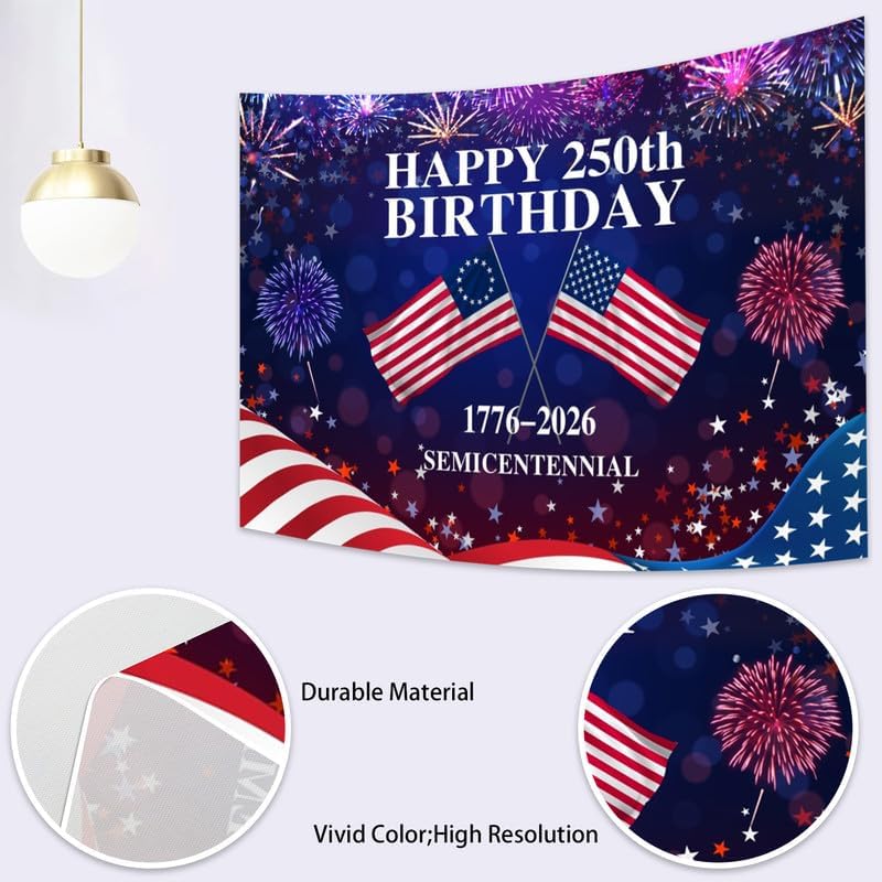 4th of July Backdrop Decorations Independence Day Backdrop 250 Anniversary USA Flag Banner 15x10ft 250th Birthday Fireworks Semiquincentennial Photography Background Photo Studio Props - Image 7