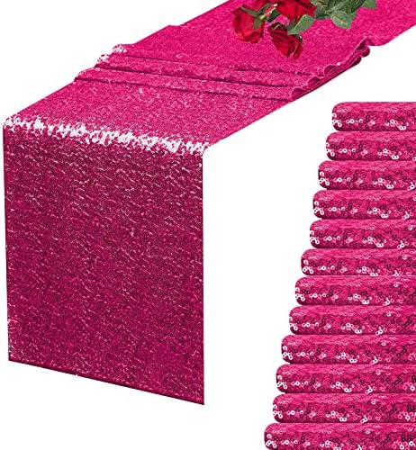 Hot Pink Sequin Table Runner 12 Pack, 12''x72 Glitter Table Runner by WISPET